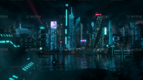 赛博朋克夜景FBX+C4D格式 河岸 水 珠江 未来城市 科幻城市 ...